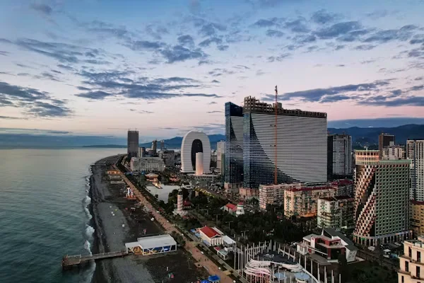 Batumi skyline and Black Sea coast at dusk