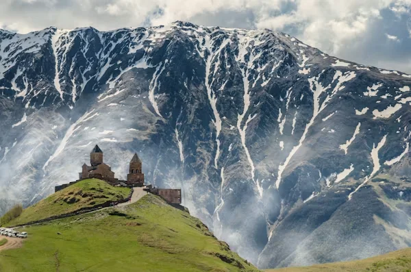 Gergeti Trinity Church beneath the mountains of Kazbegi