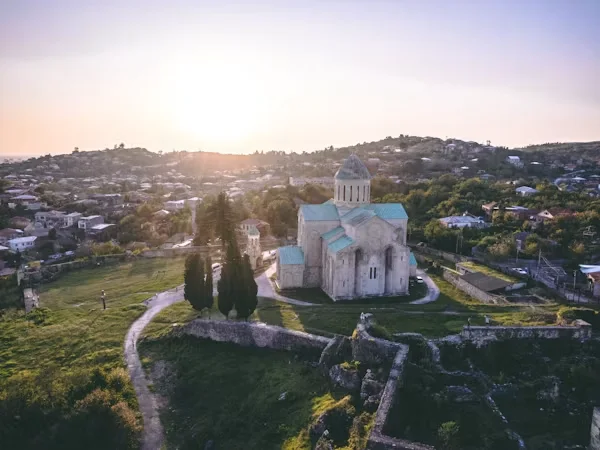 Bagrati Cathedral above Kutaisi at sunset
