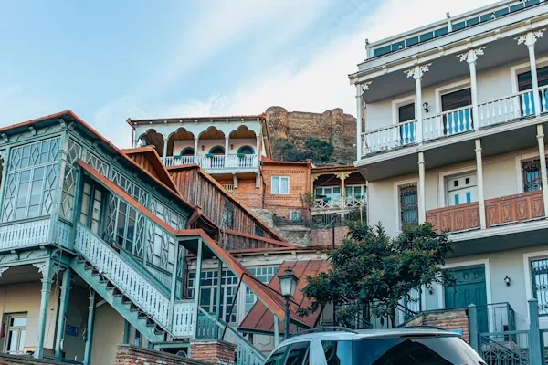 Traditional wooden balconies and houses in Old Tbilisi